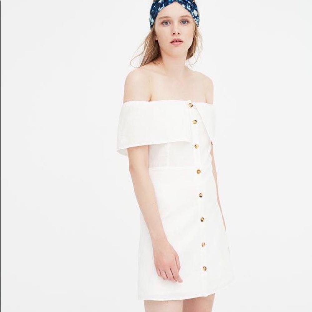 Pull&Bear Linen Off Shoulder White Dress Size S